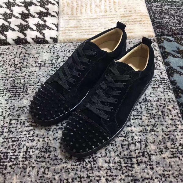 

with box sneakers low cut spikes flats shoes red bottom for men and women leather sneakers party designer shoes l26, Black