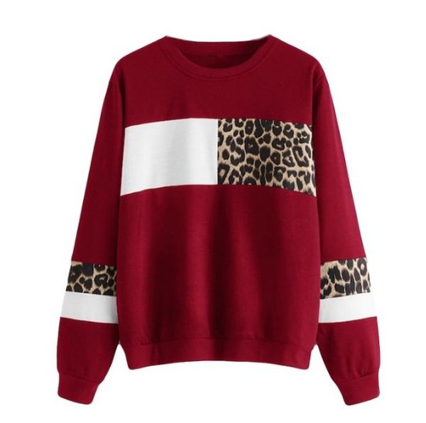 

новое прибытие толстовка женщина леопардовый o-образный вырез блузка топы хлопок с длинным рукавом толстовка sudadera mujer 2019, Black