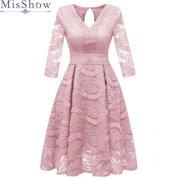 

2019 sweet cocktail dresses new misshow bride married banquet pink lace short prom dress plus size backless party formal dresses, White;black