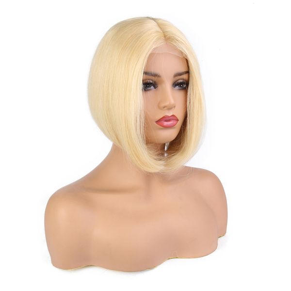 

deep part straight human hair lace front wigs short bob wig brazilian remy hair middle part lace front wig for women blonde color, Black