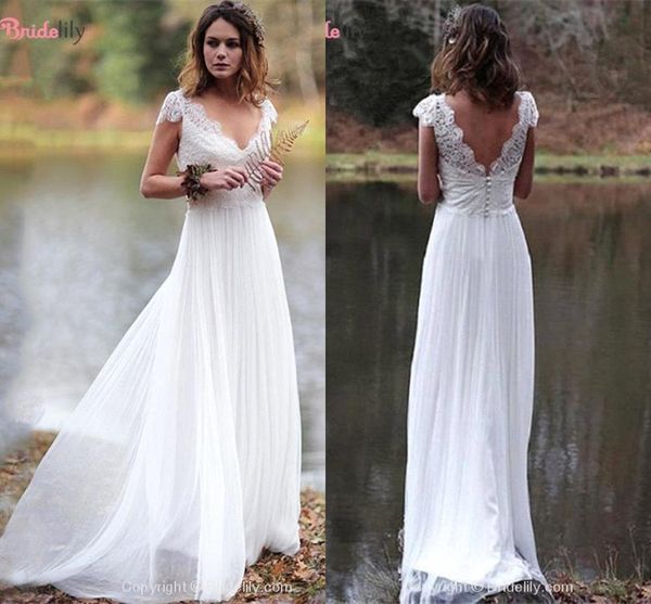 

2020 pure white lace аппликация -линии бифштексы свадебные платья elegant open back beach boho плюс размер свадебные платья bm1634