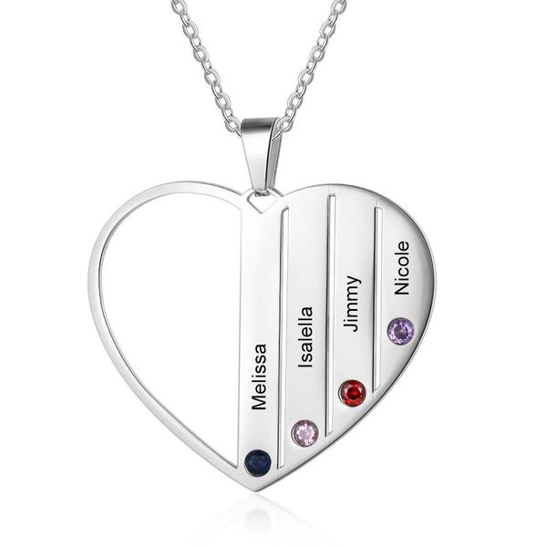 

personalized engraved 4 names heart necklace pendants custom birthstone stainless steel necklace jewelry for women mom family