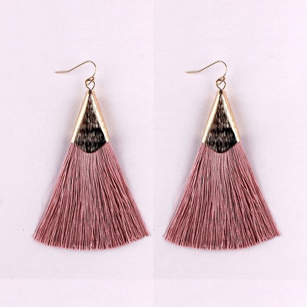 

6 color vintage boho silk tassel fish hook drop earrings 2019 fan shape blue fringe earrings for women fashion ethnic jewelry, Silver