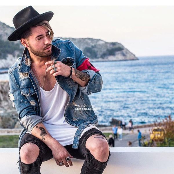 

2020 mens jean jacket streetwear hip hop flight denim jacket men ripped denim casual fashion jacket men m-2xl, Black;brown