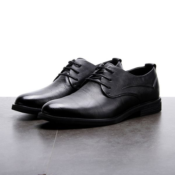 

izv2020 new men's formal leather shoes business leather cow shoes shallow lace up 85759, Black