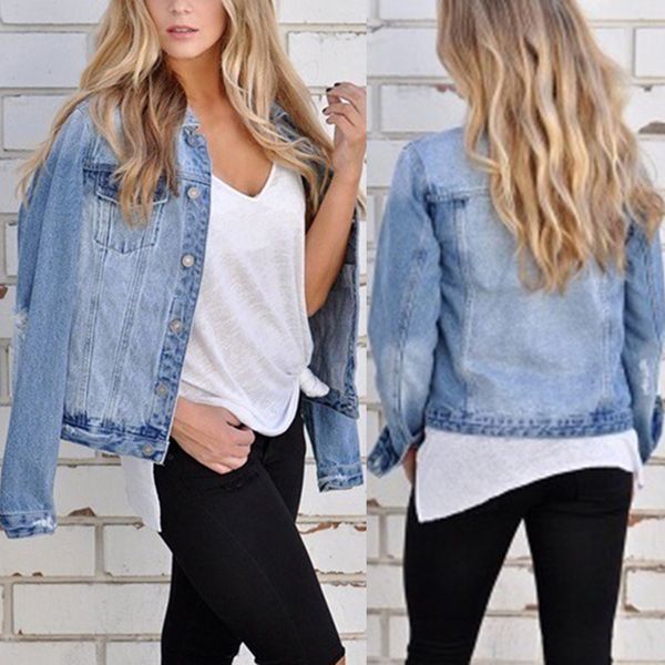 

nibesser trendy women denim jacket 2019 vintage long sleeve jeans jacket chaqueta mujer button up coat streetwear female outwear, Black;brown