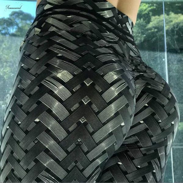 

new sales irenweave leggings printed tie women fitness workout scrunch booty weaving leggings drop shipping, Black;white