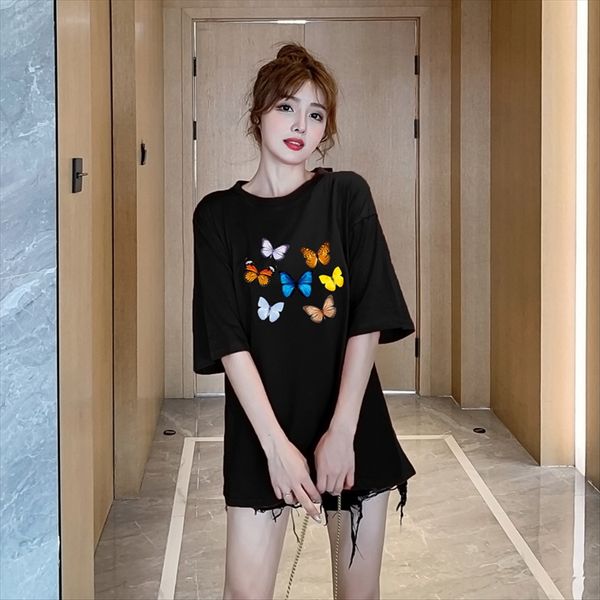 

cotton 2020 summer loose short-sleeved t-shirt women's round collar versatile half-sleeve large size women's wear, White