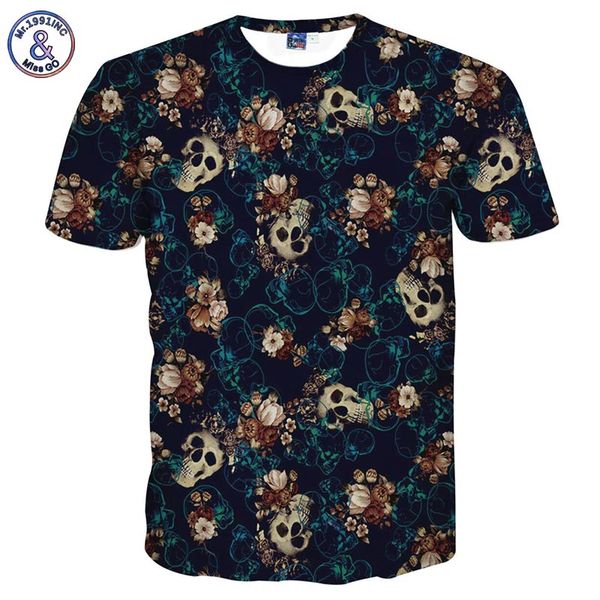 

Mr .1991inc Skulls Fashion T -Shirt Men 'S 3d Tshirt Short Sleeve Shirt Funny Print Many Skull Flowers Asia M /L /Xl /Xxl Lt6