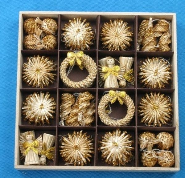 

christmas decoration christmas tree ornaments 56pcs set wheat straw woven festival decoration crafts snowflake doll tree toys y191030