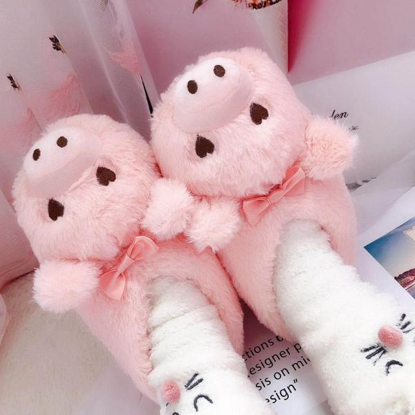 

millffy sweet shoe comfort code couple slippers ins style cute pig cotton slippers couple home shoes, Black