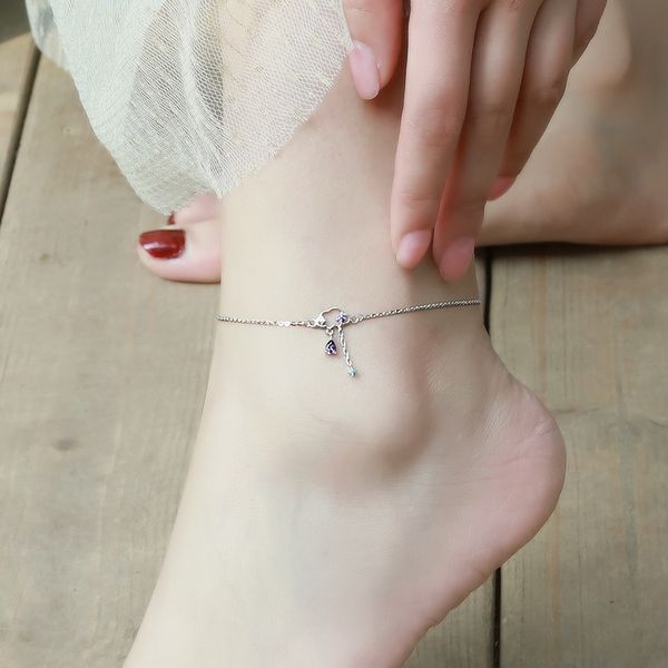 

cloud about 925 yin jiao lian womens sterling silver-armlets smaller design-old fashion foot chain mori-style womens net red, Red;blue