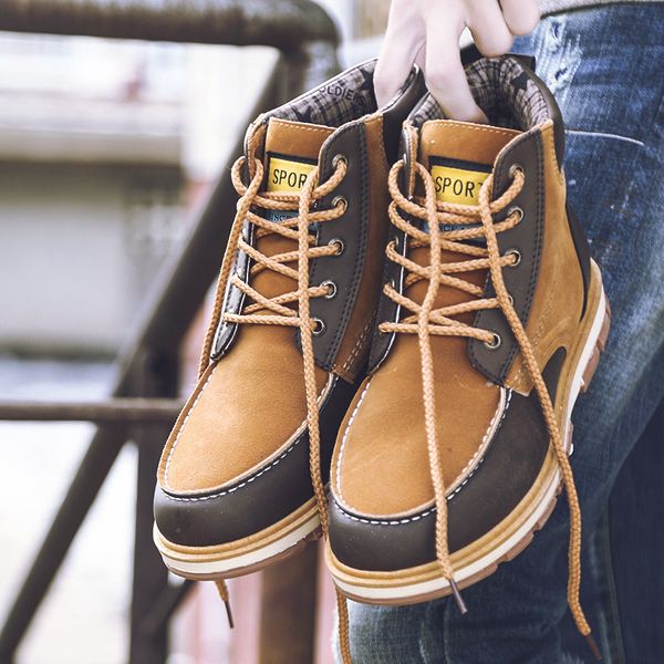 

winter fur men boots casual lace up safety work boots autumn men platform shoes rubber snow boot man big size 8863, Black