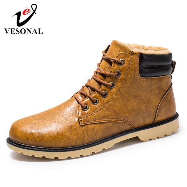 

vesonal 2019 winter work boots for casual men shoes warm short plush footwear sneakers men walking shoes business, Black