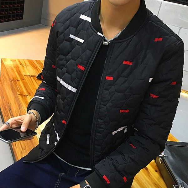 

2019 new mens winter men's new baseball collar down jacket collage color jacket material: cotton warm, Black