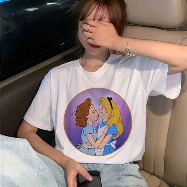 

new lgbt gay love harajuku t shirt women lesbian ullzang 90s t shirt graphic rainbow love is tshirt cartoon tees female, White
