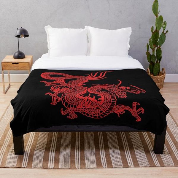 

red chinese dragon throw blanket soft sherpa blanket bed sheet single knee office nap