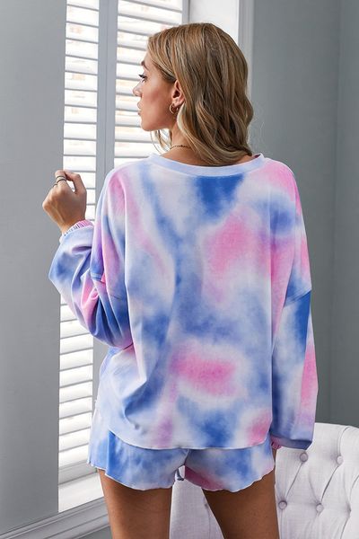

dhl for pajamas tiedye for girl conjuntos cortos de pijama con cuello redondo y pijama red white and blue tie dye nice sweet07, Blue;gray