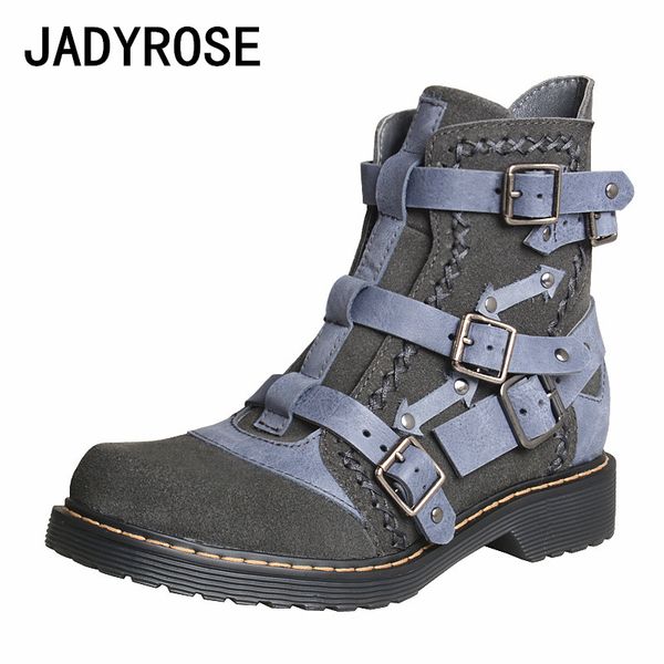 

british blue suede women short boots rome strap flats knight booties wine red winter botas mujer buckle zapatos femmes bottes, Black