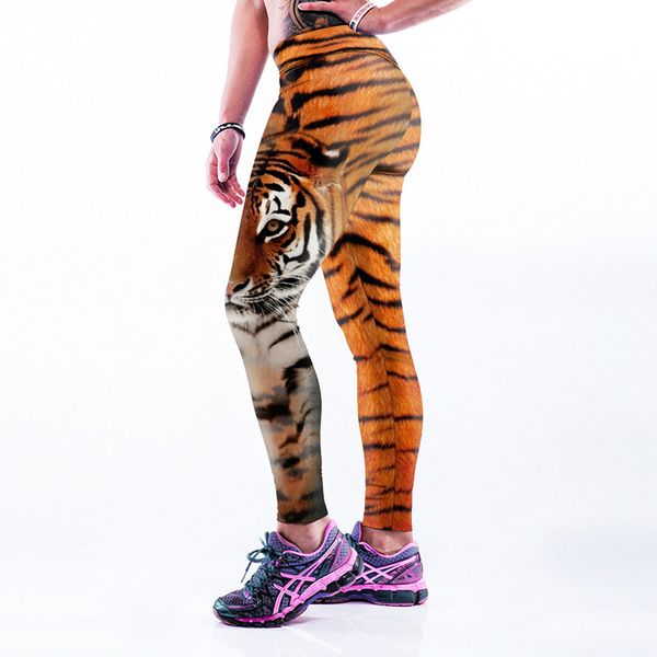 

overbearing tiger digital print elastic lady fitness pants, Black