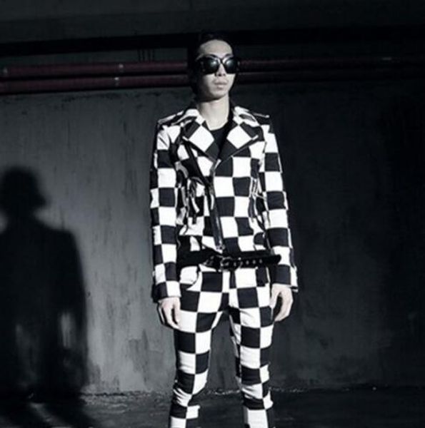 

punk loading stage costumes grid tide male qiu dong han edition cultivate one's morality personality coat jacket ins super fire, Black;brown