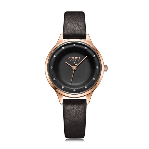

simple elegant women's watch japan mov't lady hours fine fashion real leather bracelet clock girl's cute gift julius box 1197, Slivery;brown
