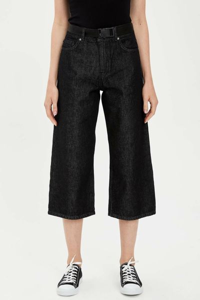 

defacto woman wide-leg black denim jeans women black ninth pants female loose casual black denim bottoms trousers-l5024az19hs, Black;white