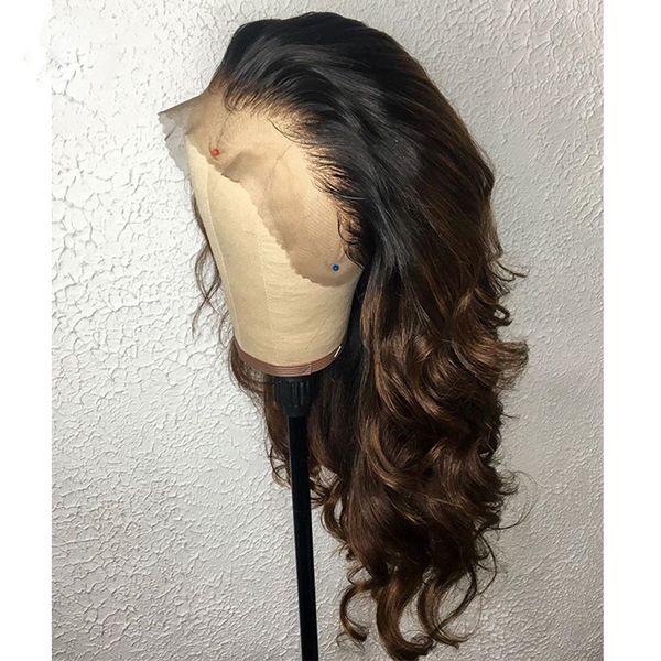 

paff 1b/4 ombre full lace human hair wig bleached knots lace front human hair wigs for women virgin full ends, Black;brown