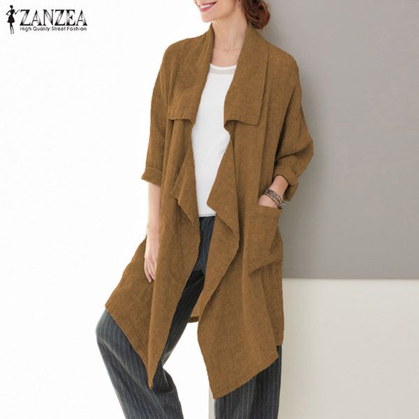 

2019 zanzea fashion women coats autumn asymmetrical jackets overcoat big pockets outwear ladies winter thin coat long cardigan, Black;brown