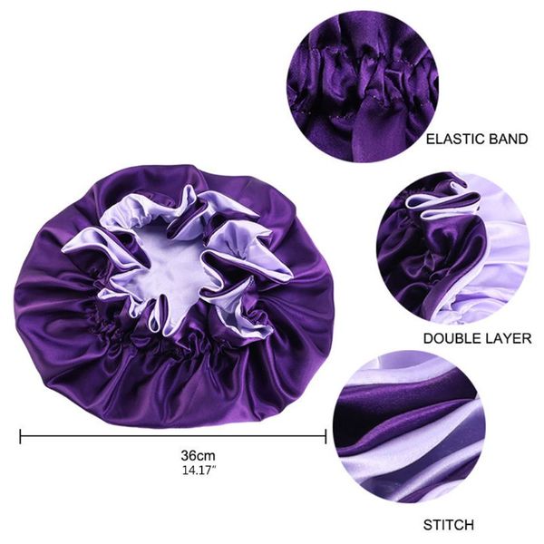 

women hat solid reversible sleep large cap extra double layer color satin ruffles bonnet hair loss elastic night chemo vteuh, White;black