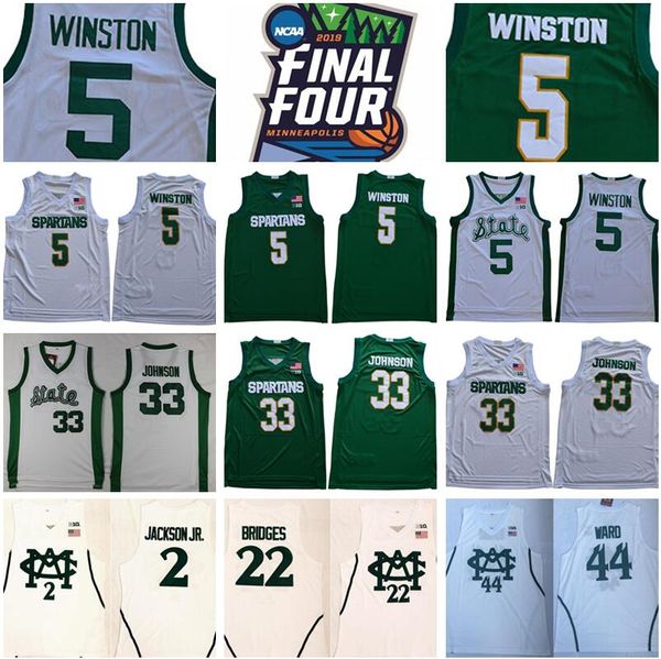 

ncaa college michigan state spartans 5 cassius winston jersey 33 magic johnson jaren jackson jr miles bridges nick ward green msu basketball, Black
