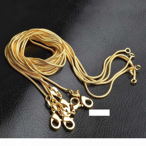 

1 мм * 16 «18» «22» «26» 28 «24» 30" 18 карат желтого золота обшивки заполненный ожерелье цепь змейки для мужчин w, Silver