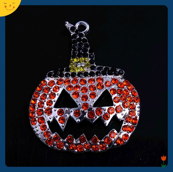

doluo halloween fashion jewelry 50*40mm 10pcs zice alloy pumpkin ghosts rhinestone pendants for chunky beads necklace bracelet, Silver