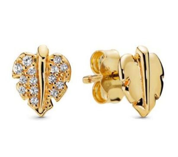 

original 925 sterling silver earring shine shining & sparkling leaf studs earring for women wedding gift fashion jewelry, Golden;silver