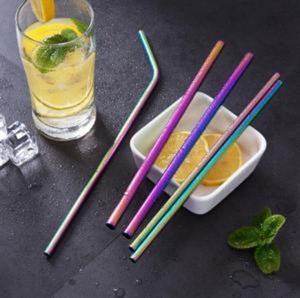 

rainbow stainless steel straws 6mm 8.5inch 10.5inch colorful bent straight reusable drinking straws metal straw ooa6309
