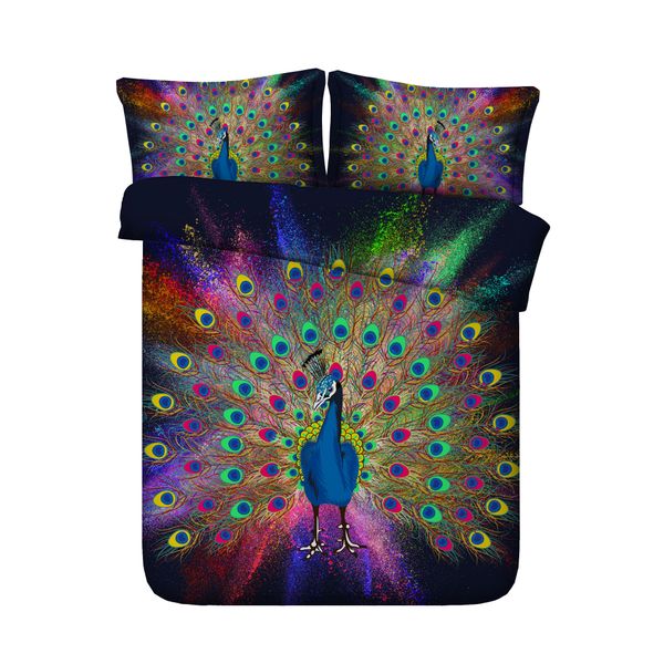 Galaxy Decorative Bedding Set With 2 Pillow Shams Peacock Feathers