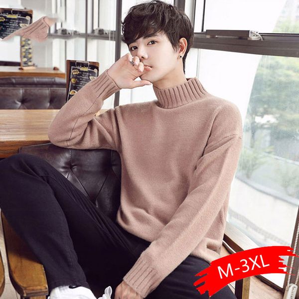 

2019 new men sweater head half-high collar men's sweaters solid color base male sweater men's clothing wholesale, White;black