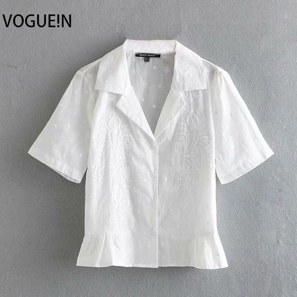 

voguein new womens summer floral embroidery short sleeve white shirt blouse wholesale