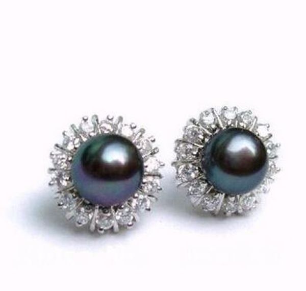

8-9mm natural akoya black pearl earring, White