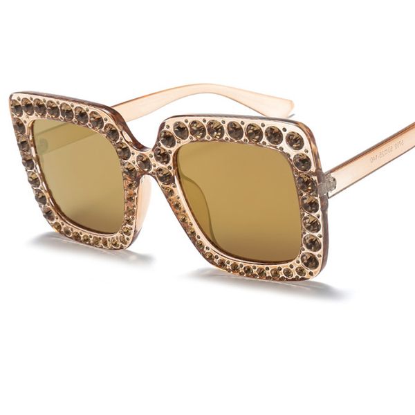 Großhandel - Fashion Square Sonnenbrille Frauen Italien Designer Diamant Sonnenbrille Damen Vintage Übergroße Shades Weibliche Goggle Brillen A327