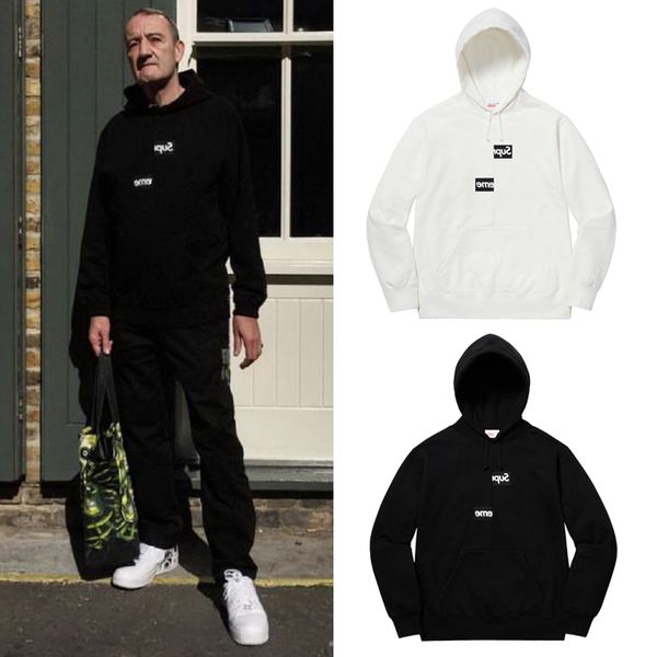 

tide brand supplier 2 colors sup x cdg 18fw split box logo hooded sweatshirt bogo misalignment pullover street hip hop style, Blue;gray