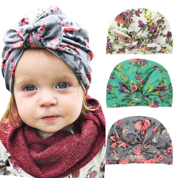 

cute toddler baby floral bowknot turban hat stretchy hair head wrap beanie cap toswo0308, Yellow