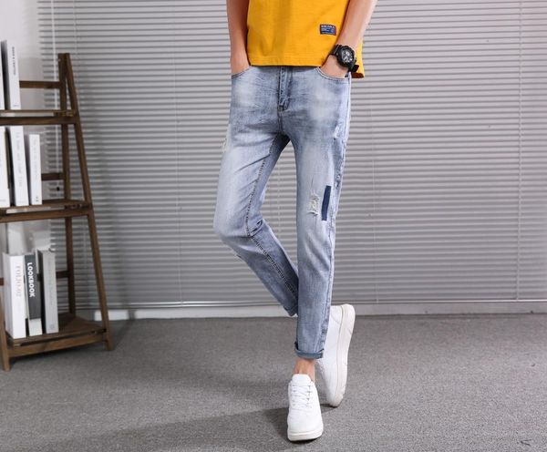 

summer french solid classic style bule ff1 luxury jeans slim fit motorcycle biker denim men's fashion designer jeans size 29-38, Blue