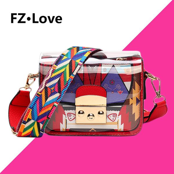 

women mini transparent pvc plastic crossbody durable summer shoulder bag purse with wide colorful strap clear purse stadium work