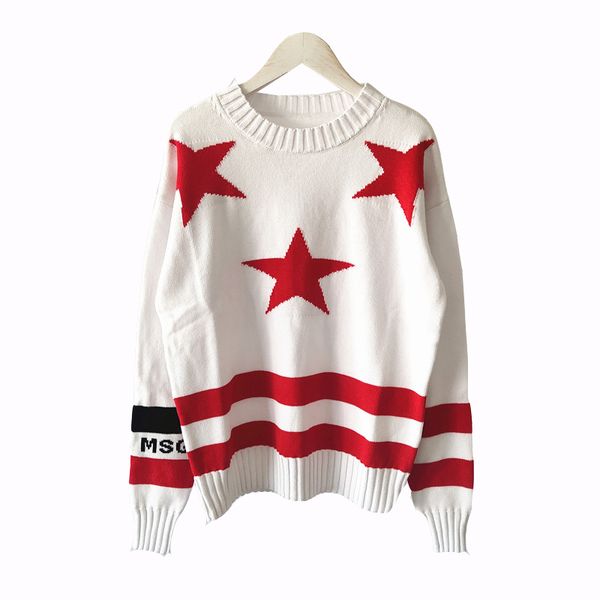 

women's sweater 2020 spring women's jacquard fashion five-pointed star cuff letter round neck long sleeve pullover knit szie s-l, White;black