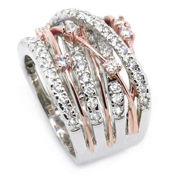 Atacado-Novo prata Moda feminina / Rosa de Ouro Anéis branco redondo strass elegante Tamanho nupcial anel de noivado casamento 6 -10