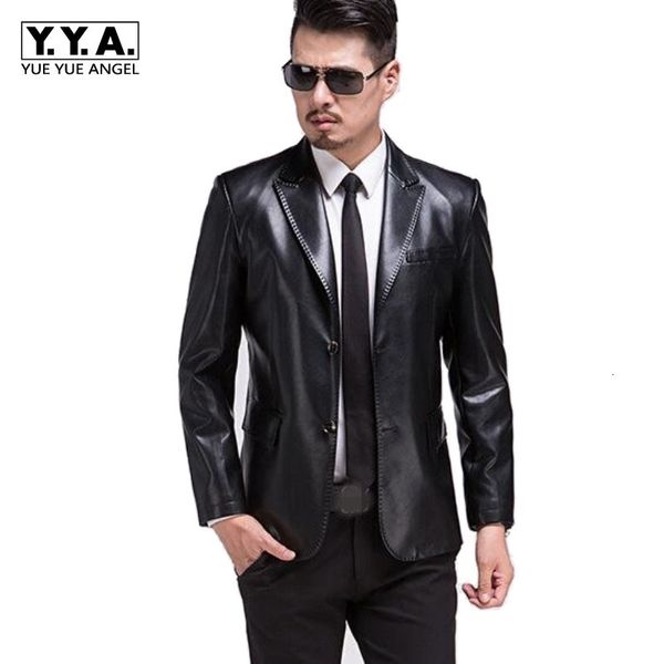 

осенняя мода натуральная кожа пригонки бизнес пальто кожи овец кожа повседневная пиджаки outwear мужской кнопка с длинными рукавами пальто, Black