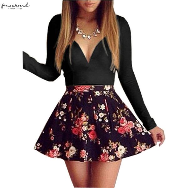 

women summer dresses 2020 models low cut v neck long sleeved floral patchwork mini dress vestidos ropa mujer ony006, Black;gray
