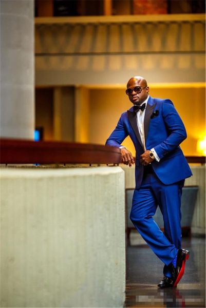 

beautiful royal blue men suits one buttons two piece wool blend tuxedos custom made side split dress suit, White;black
