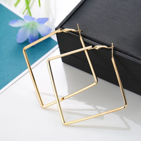 

fashion hoop earrings for women accessories personality simple metal square geometric earrings trendy jewelry gift femmes, Golden;silver